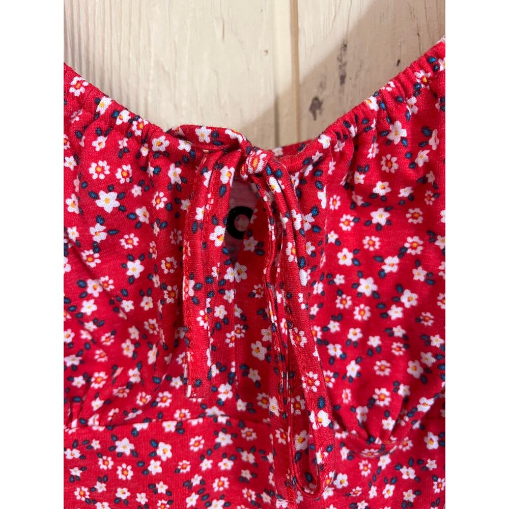 💜3/$25 💜 Puff Sleeve Crop TOP Juniors PLUS XXL 19 Ditsy Red Floral Blouse NEW - Picture 7 of 9